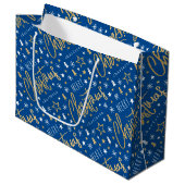 Vrolijk Kerstscript Aangepaste naam Blue Faux Gold Groot Cadeauzakje (Voorkant Gekanteld)
