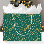 Vrolijk Kerstscript Aangepaste naam Green Faux Gol Groot Cadeauzakje