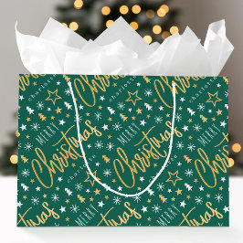 Vrolijk Kerstscript Aangepaste naam Green Faux Gol Groot Cadeauzakje