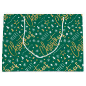 Vrolijk Kerstscript Aangepaste naam Green Faux Gol Groot Cadeauzakje (Voorkant)