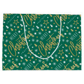 Vrolijk Kerstscript Aangepaste naam Green Faux Gol Groot Cadeauzakje (Achterkant)