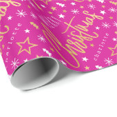 Vrolijk Kerstscript Aangepaste naam Pink Faux Gold Cadeaupapier (Rol Hoek)