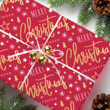 Vrolijk Kerstscript Aangepaste naam Red Faux Gold