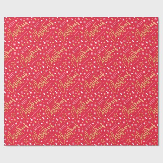 Vrolijk Kerstscript Aangepaste naam Red Faux Gold Cadeaupapier (Vlak)