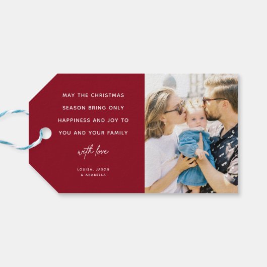 Vrolijk kerstscript belettering 2 foto cadeaulabel (Achterkant Horizontaal)