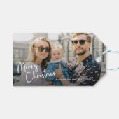 Vrolijk kerstscript belettering 2 foto cadeaulabel (Voorkant (Horizontaal))