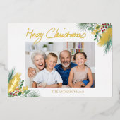 Vrolijk kerstscript Berry laat foto achter Folie Feestdagenkaart (Voorkant)