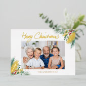 Vrolijk kerstscript Berry laat foto achter Folie Feestdagenkaart (Staand Voorkant)