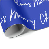 Vrolijk kerstscript Blauw-seizoensgebonden winter Cadeaupapier (Rol Hoek)