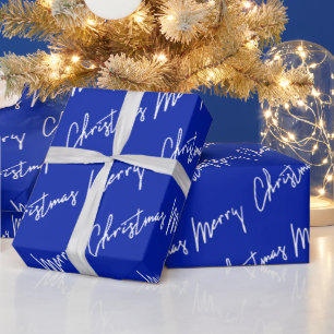 Vrolijk kerstscript Blauwe Zeeviering Witte winter Cadeaupapier
