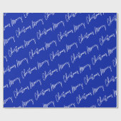 Vrolijk kerstscript Blauwe Zeeviering Witte winter Cadeaupapier (Vlak)