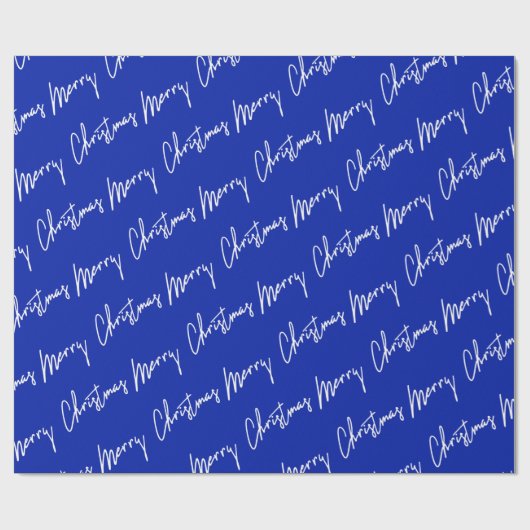 Vrolijk kerstscript Blauwe Zeeviering Witte winter Cadeaupapier (Vlak)