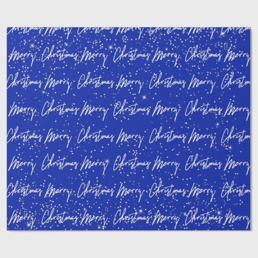 Vrolijk kerstscript Blue Navy Gold Confetti Cadeaupapier (Vlak)
