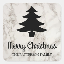 Vrolijk kerstscript | Boom Faux Marmer Patroon Vierkante Sticker