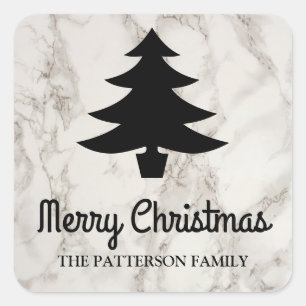 Vrolijk kerstscript   Boom Faux Marmer Patroon Vierkante Sticker