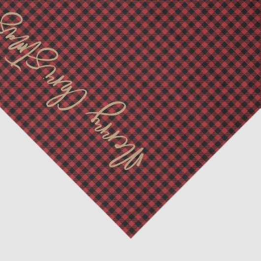 Vrolijk kerstscript Buffalo Plaid Rood Zwart Tissuepapier (Detail)