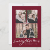 Vrolijk kerstscript Cranberry 3 fotocollage Feestdagenkaart (Voorkant)