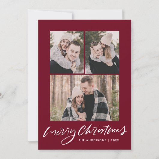 Vrolijk kerstscript Cranberry 3 fotocollage Feestdagenkaart (Voorkant)