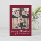 Vrolijk kerstscript Cranberry 3 fotocollage Feestdagenkaart (Staand voorkant)