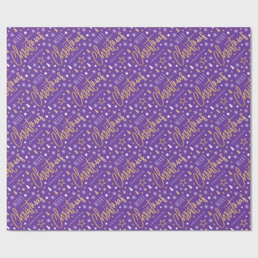 Vrolijk Kerstscript Custom Paarse Faux Gold Cadeaupapier (Vlak)