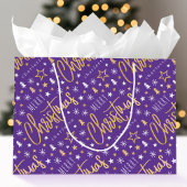 Vrolijk Kerstscript Custom Paarse Faux Gold Groot Cadeauzakje
