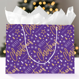Vrolijk Kerstscript Custom Paarse Faux Gold Groot Cadeauzakje