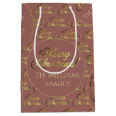 Vrolijk kerstscript Elegant Roos Gold Add Name Medium Cadeauzakje (Voorkant)