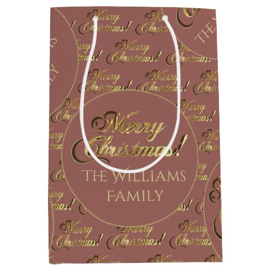 Vrolijk kerstscript Elegant Roos Gold Add Name Medium Cadeauzakje (Voorkant)