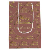 Vrolijk kerstscript Elegant Roos Gold Add Name Medium Cadeauzakje (Achterkant)