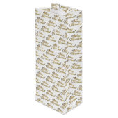 Vrolijk kerstscript Elegant wit en goud Wijn Cadeautas (Achterkant Gekanteld)