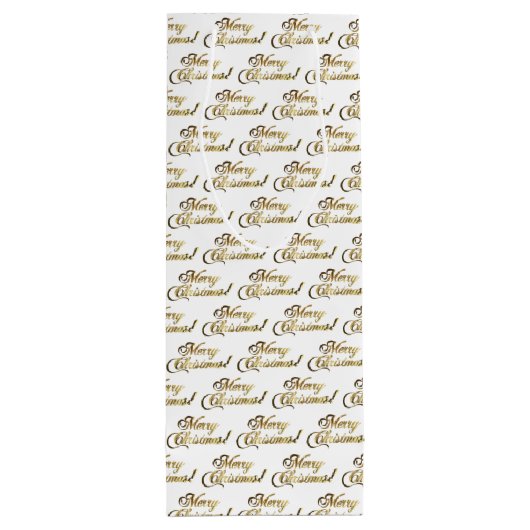 Vrolijk kerstscript Elegant wit en goud Wijn Cadeautas (Achterkant)