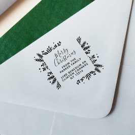 Vrolijk kerstscript en Greenery Return-adres Rubberstempel
