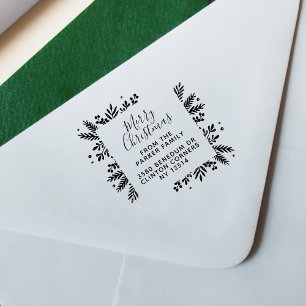 Vrolijk kerstscript en Greenery Return-adres Rubberstempel