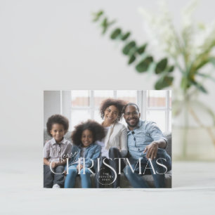 Vrolijk kerstscript en moderne serif type foto briefkaart