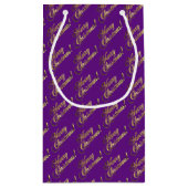 Vrolijk kerstscript Faux Gold Foil Paars Klein Cadeauzakje (Achterkant)