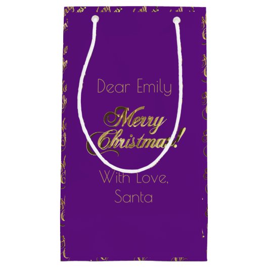Vrolijk kerstscript Faux Gold Foil Paars Klein Cadeauzakje (Voorkant)