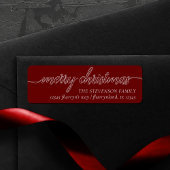 vrolijk kerstscript | feestelijk donkerrood adres etiket