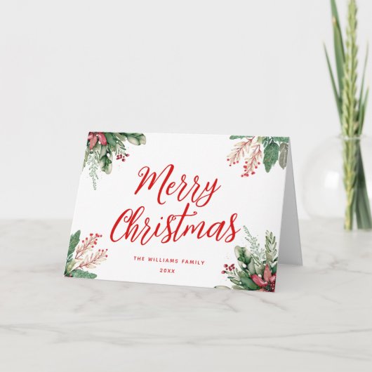 Vrolijk kerstscript Floral Feestdagen Kaart (Voorkant)