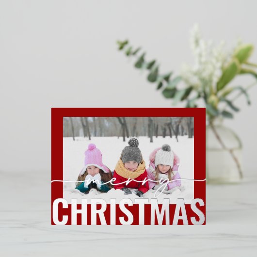 Vrolijk Kerstscript Foto Eenvoudig Modern Folie Feestdagen Briefkaart (Staand Voorkant)