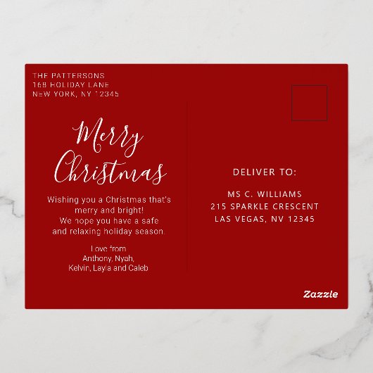 Vrolijk Kerstscript Foto Eenvoudig Modern Folie Feestdagen Briefkaart (Achterkant)