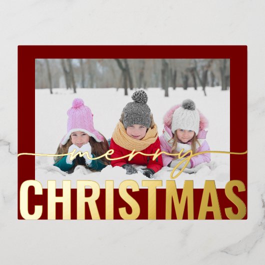 Vrolijk Kerstscript Foto Eenvoudig Modern Folie Feestdagen Briefkaart (Voorkant)