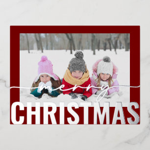 Vrolijk Kerstscript Foto Eenvoudig Modern Folie Feestdagen Briefkaart