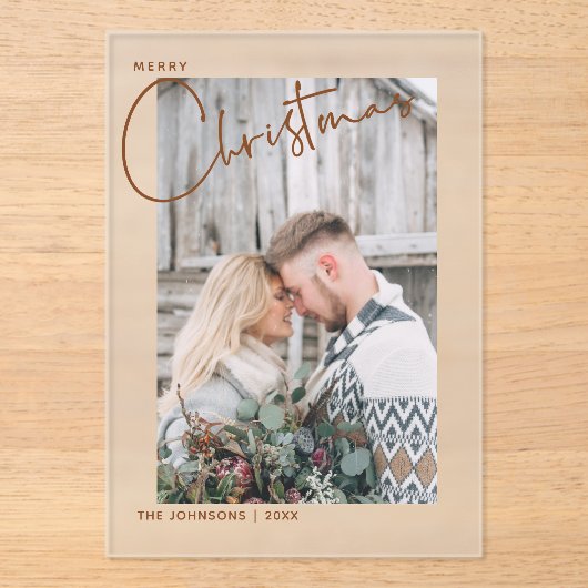 Vrolijk kerstscript Foto eerste kerst Acryl Uitnodigingen (Voorkant)