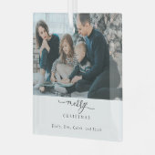 Vrolijk kerstscript Foto Modern Chic Minimal Glas Ornament (Voorkant links)