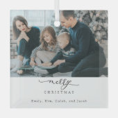 Vrolijk kerstscript Foto Modern Chic Minimal Glas Ornament (Voorkant)