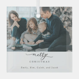 Vrolijk kerstscript Foto Modern Chic Minimal Glas Ornament