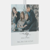 Vrolijk kerstscript Foto Modern Chic Minimal Glas Ornament (Voorkant Rechts)