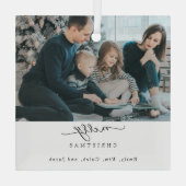 Vrolijk kerstscript Foto Modern Chic Minimal Glas Ornament (Achterkant)