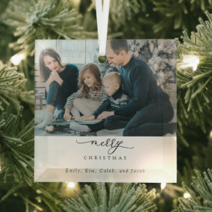 Vrolijk kerstscript Foto Modern Chic Minimal Glas Ornament