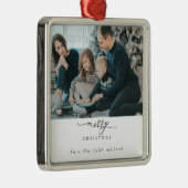 Vrolijk kerstscript Foto Modern Chic Minimal Metalen Ornament (Rechts)